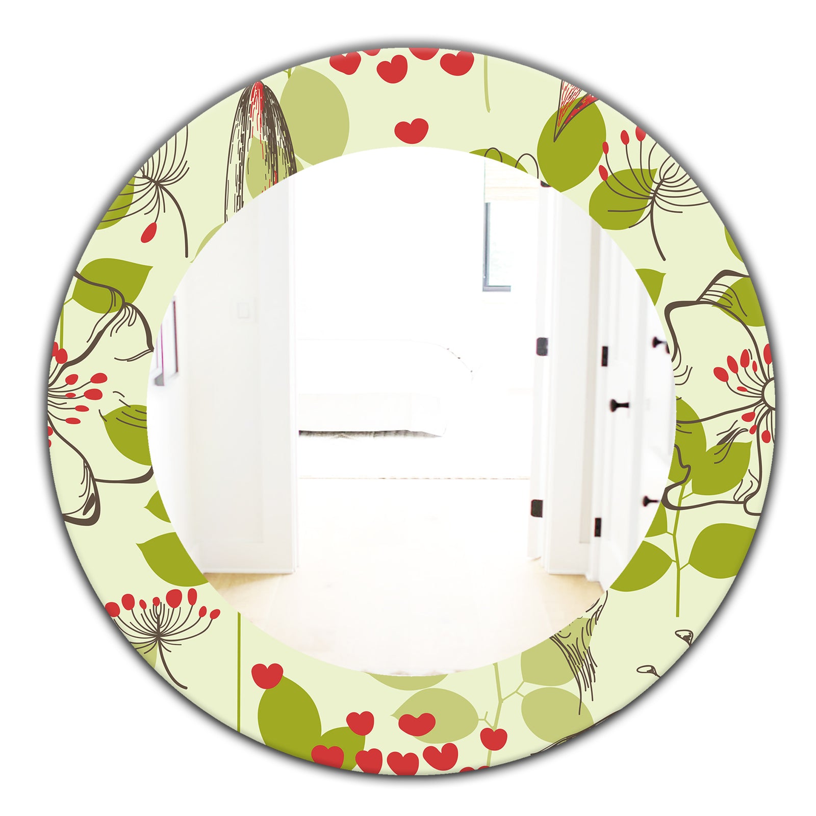 Small Bird and Lilies and Little Hearts - Traditional Mirror - Frameless Oval or Round Wall Mirror