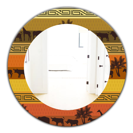 African Wildlife - Bohemian and Eclectic Mirror - Frameless Oval or Round Wall Mirror