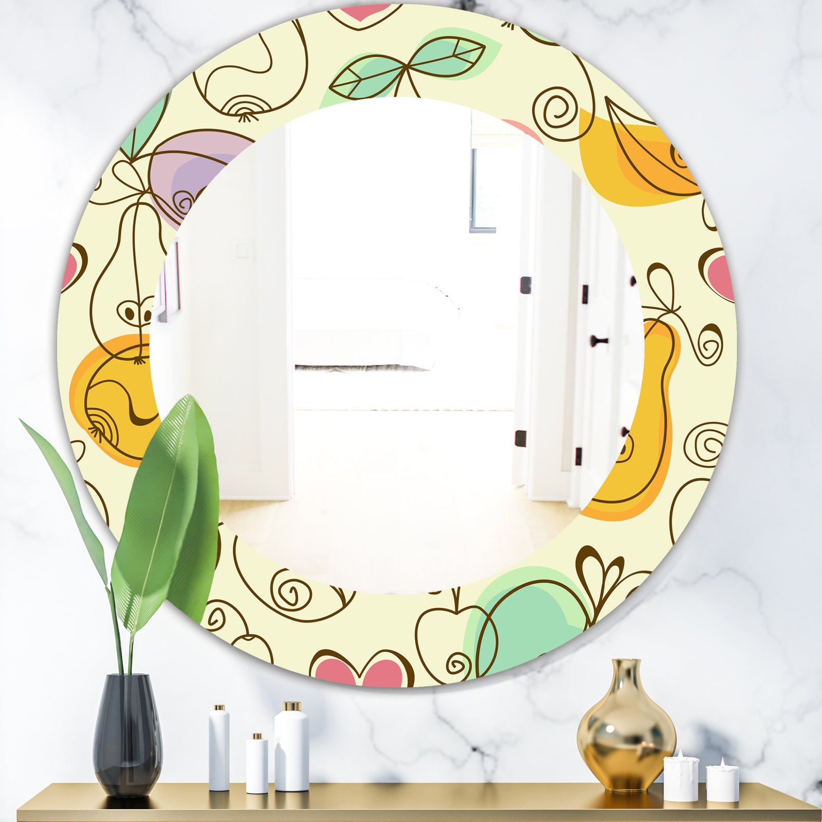 Apples Pears & Cherries - Bohemian & Eclectic Mirror - Oval or Round Wall Mirror