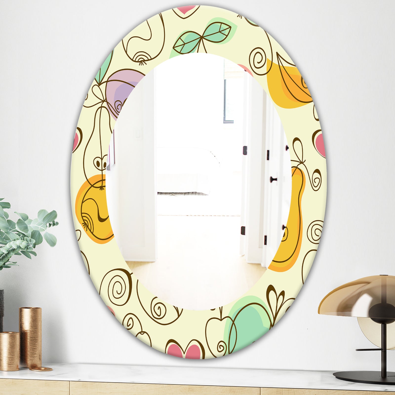 Apples Pears & Cherries - Bohemian & Eclectic Mirror - Oval or Round Wall Mirror