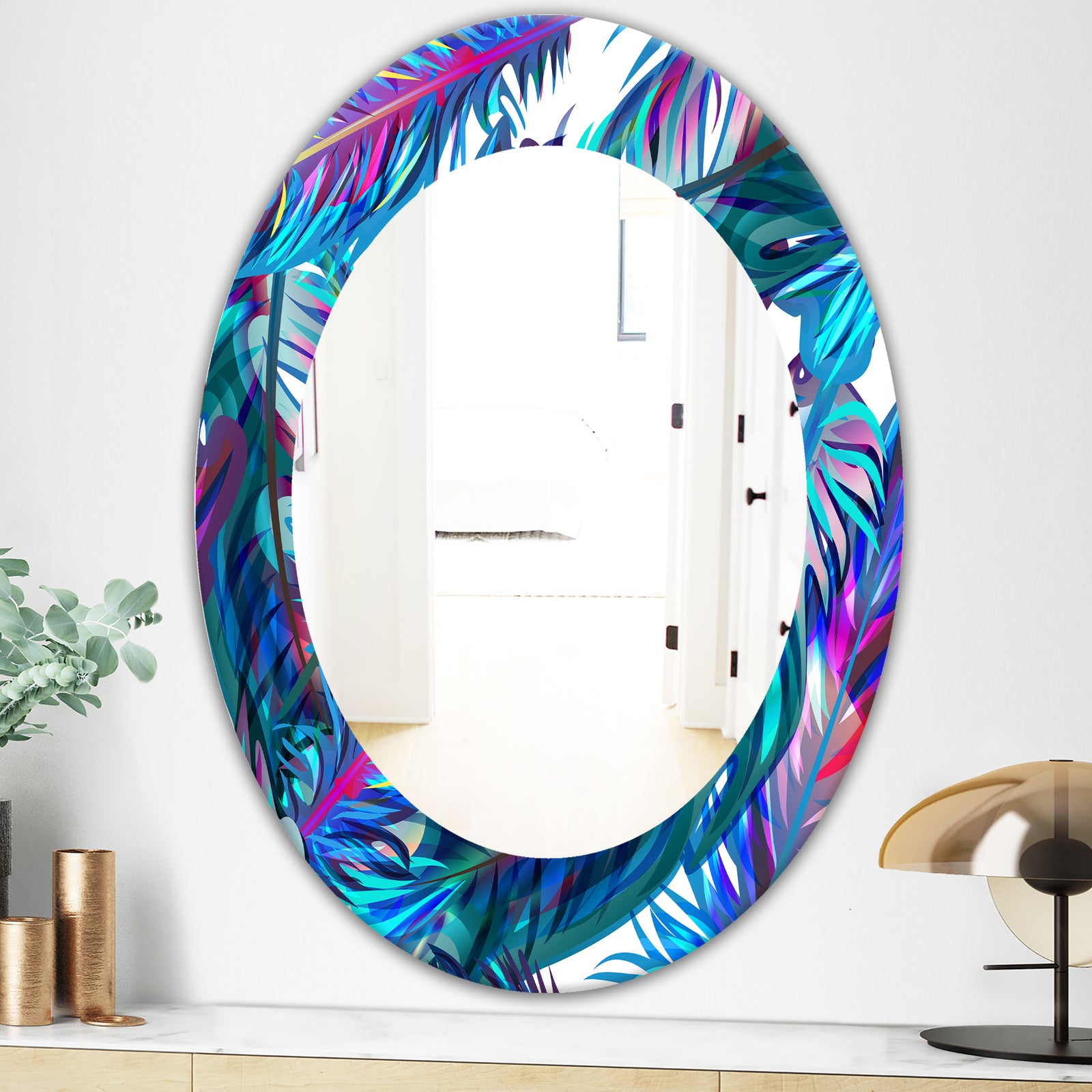Tropical Mood Blue 9 - Bohemian and Eclectic Mirror - Oval or Round Wall Mirror
