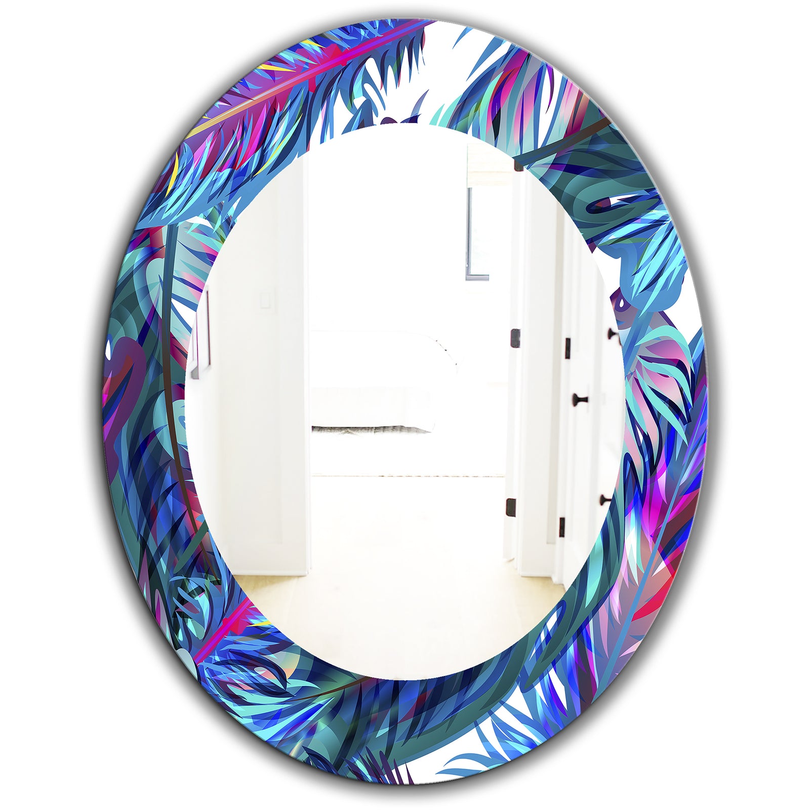 Tropical Mood Blue 9 - Bohemian and Eclectic Mirror - Oval or Round Wall Mirror