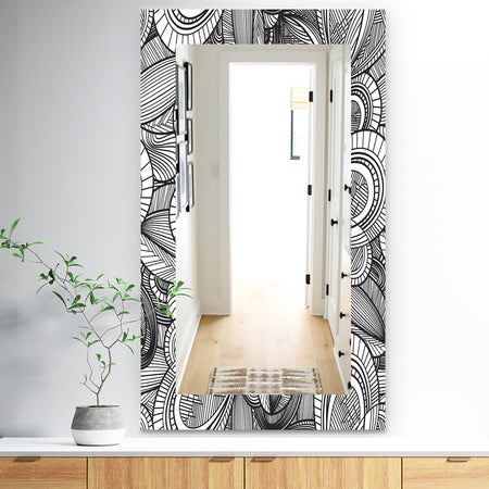 Geometric Leaves In Black and White - Traditional Mirror - Vanity Mirror