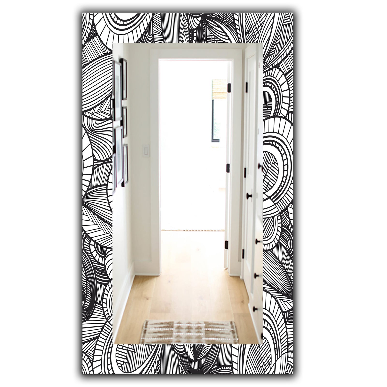 Geometric Leaves In Black and White - Traditional Mirror - Vanity Mirror