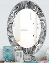 Geometric Leaves In Black and White - Traditional Mirror - Oval or Round Wall Mirror