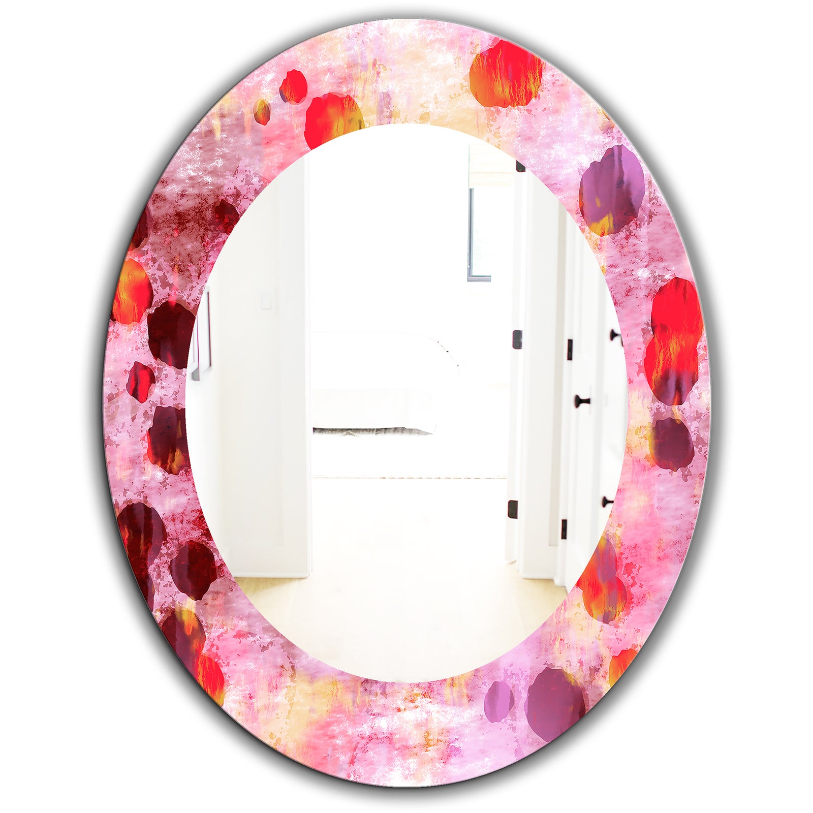 Pink Spheres 8 - Modern Mirror - Frameless Oval or Round Wall Mirror