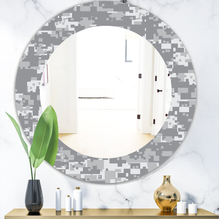 Grey Pixelation - Mid-Century Mirror - Oval or Round Wall Mirror
