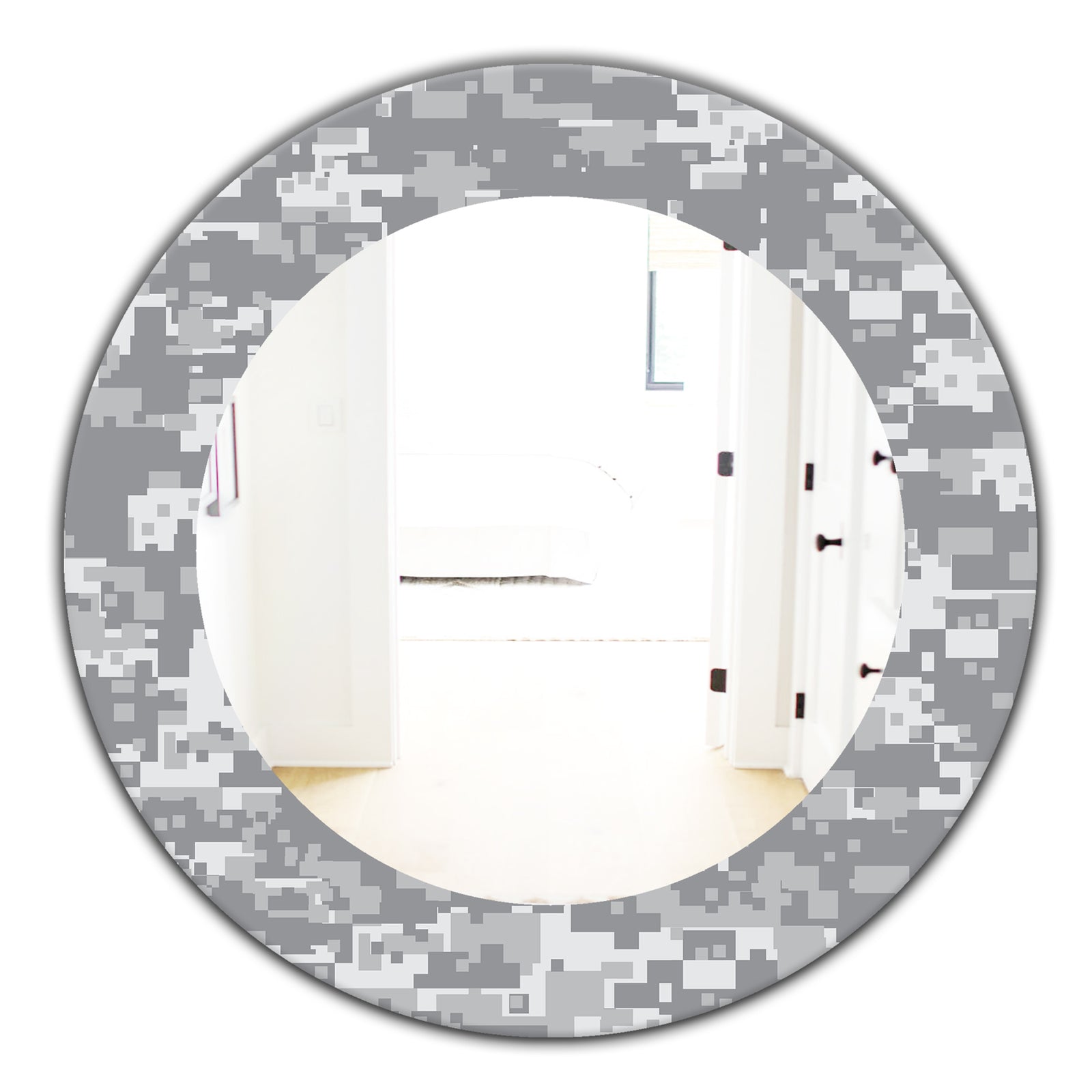 Grey Pixelation - Mid-Century Mirror - Oval or Round Wall Mirror