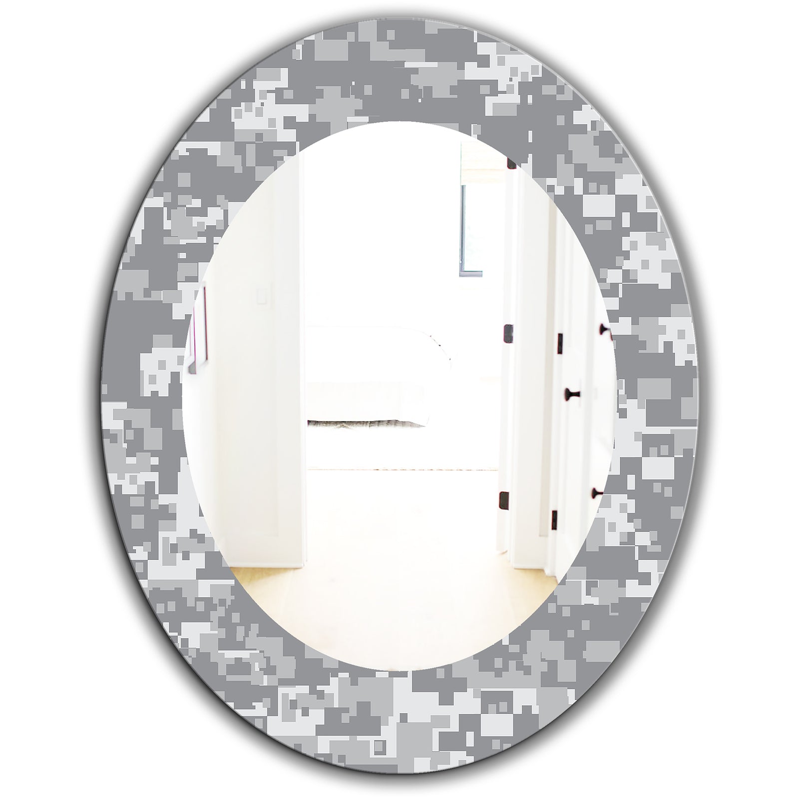 Grey Pixelation - Mid-Century Mirror - Oval or Round Wall Mirror