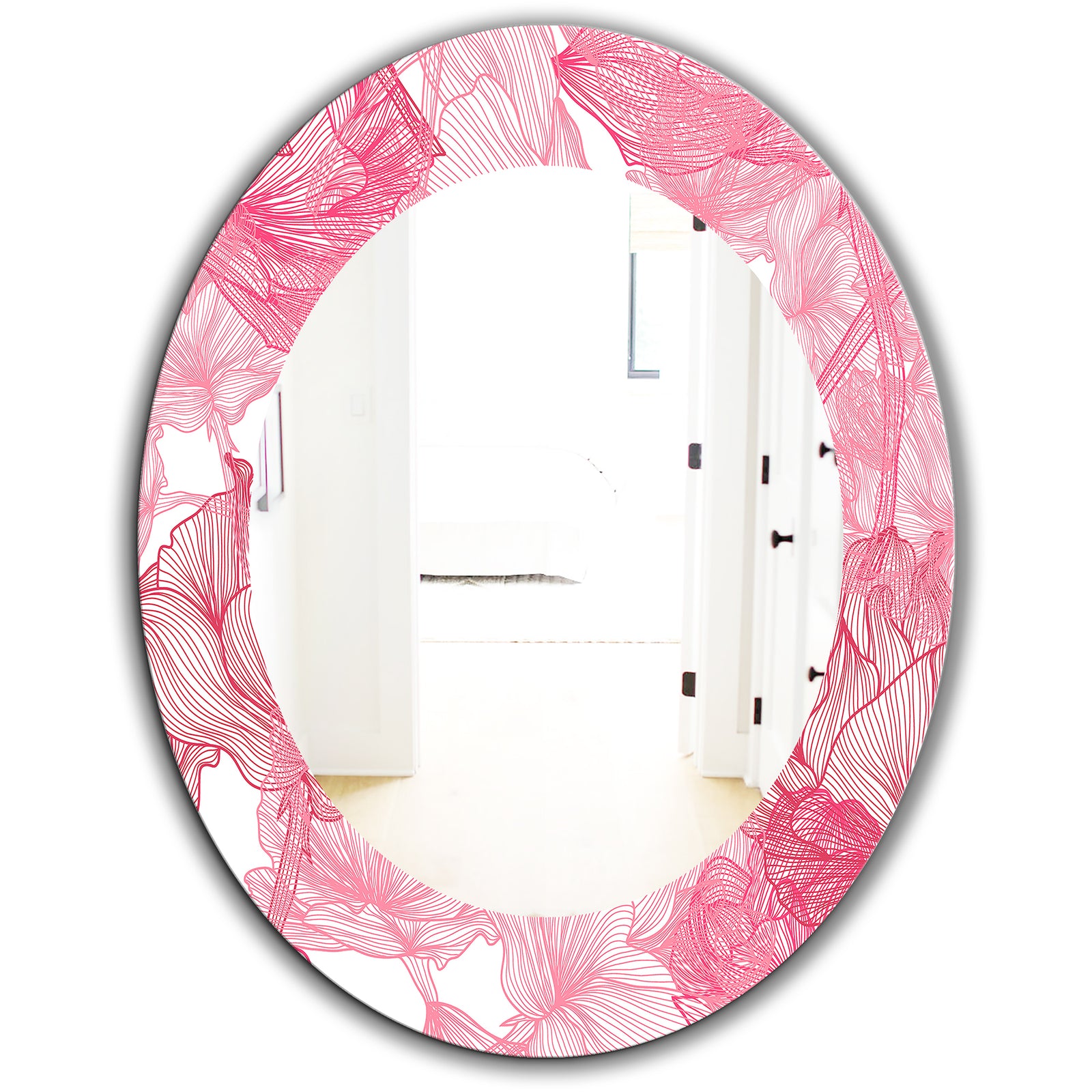 Pink Spheres 9 - Traditional Mirror - Frameless Oval or Round Wall Mirror