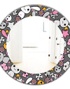 Little Rabbit KawaII With Pink Flowers - Traditional Mirror - Oval or Round Wall Mirror