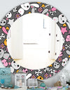 Little Rabbit KawaII With Pink Flowers - Traditional Mirror - Oval or Round Wall Mirror