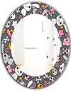 Little Rabbit KawaII With Pink Flowers - Traditional Mirror - Oval or Round Wall Mirror