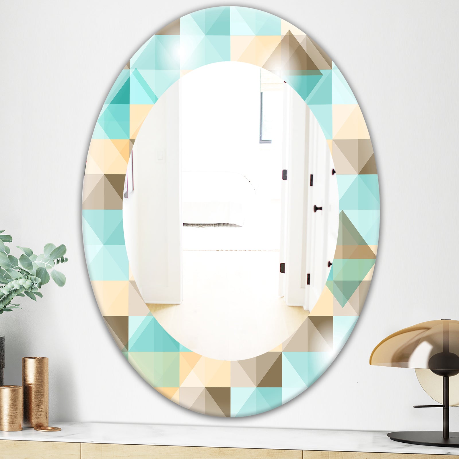 Triangular Colourfields 26 - Mid-Century Mirror - Oval or Round Wall Mirror