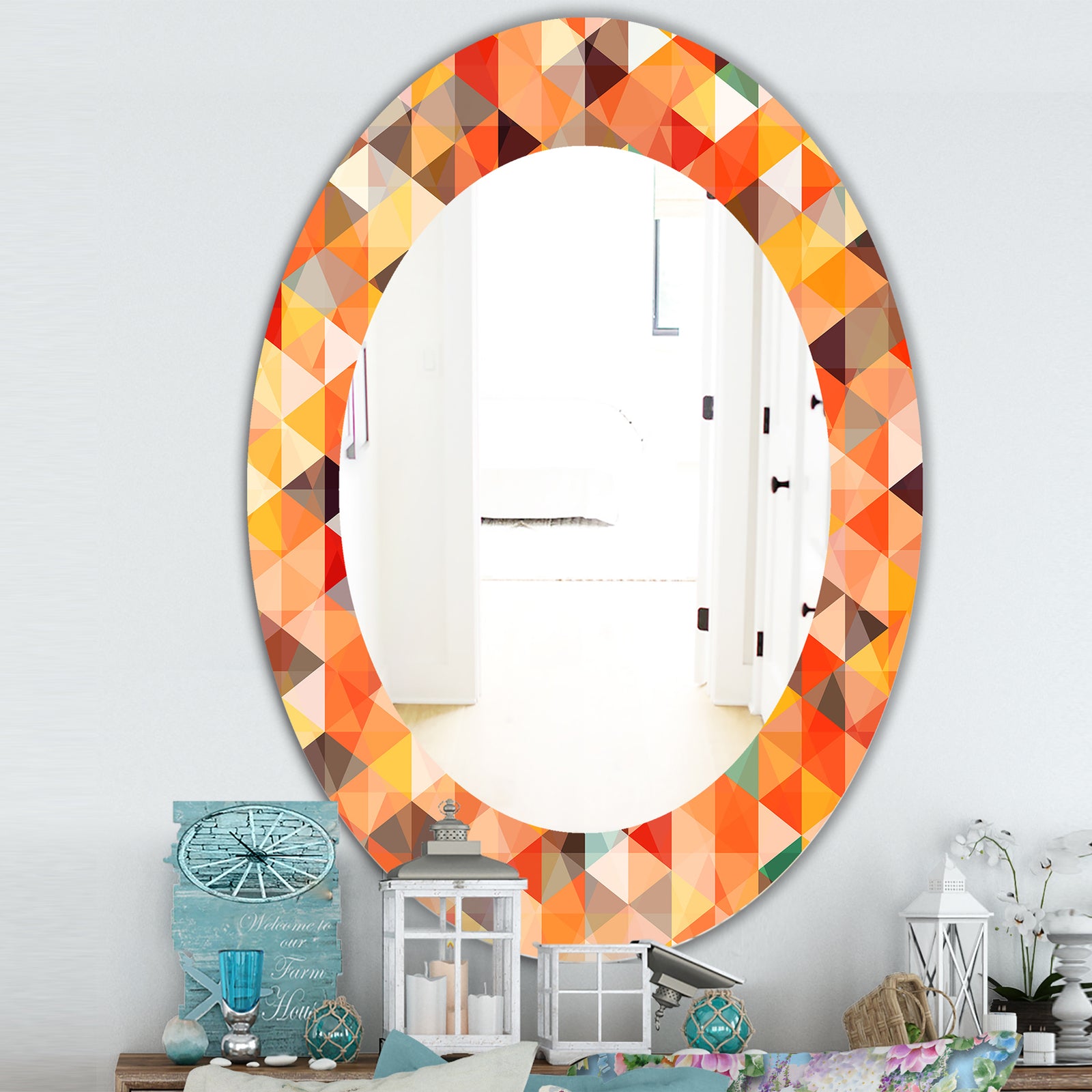 Triangular Colourfields 27 - Traditional Mirror - Oval or Round Wall Mirror