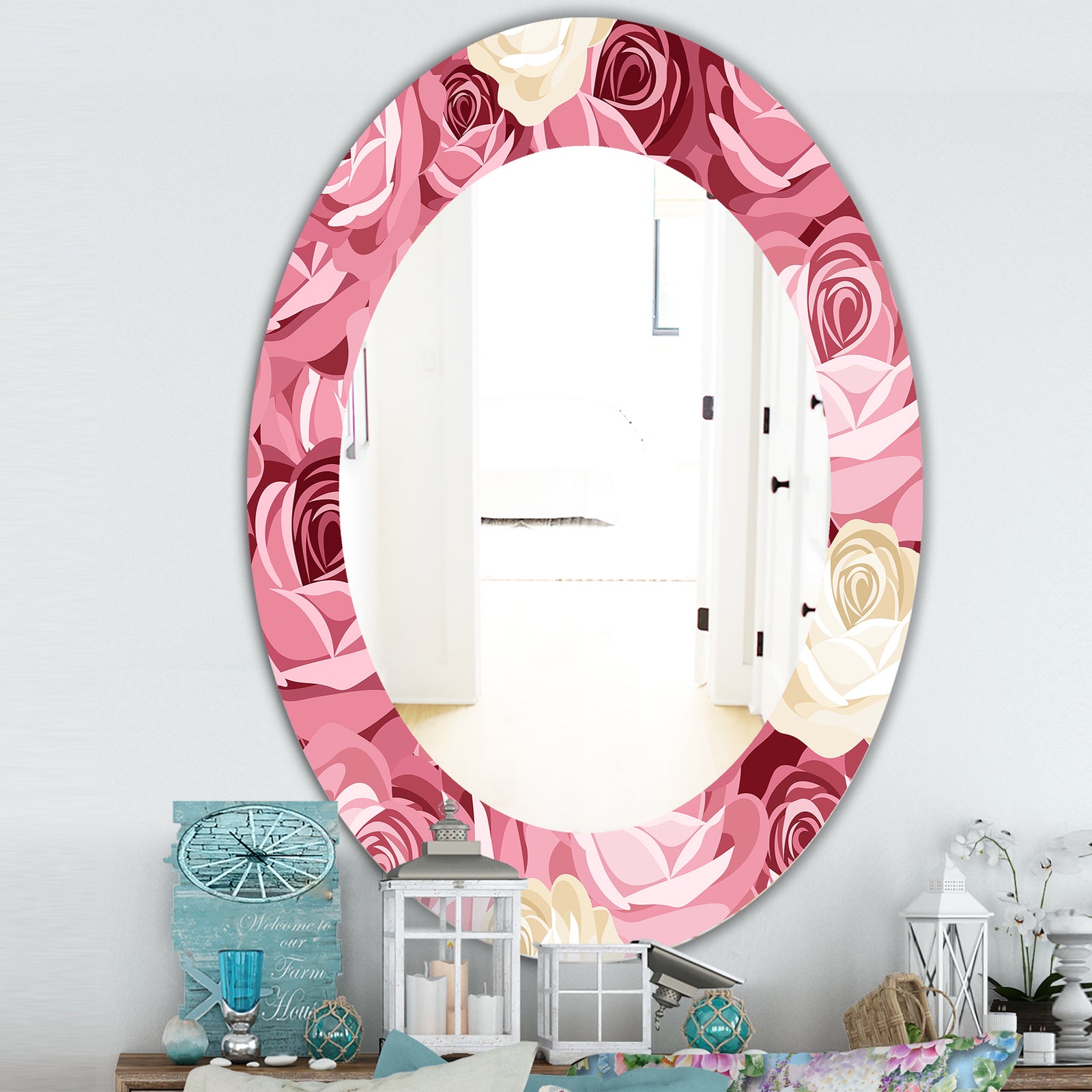 Pink Blossom 29 - Traditional Mirror - Oval or Round Wall Mirror