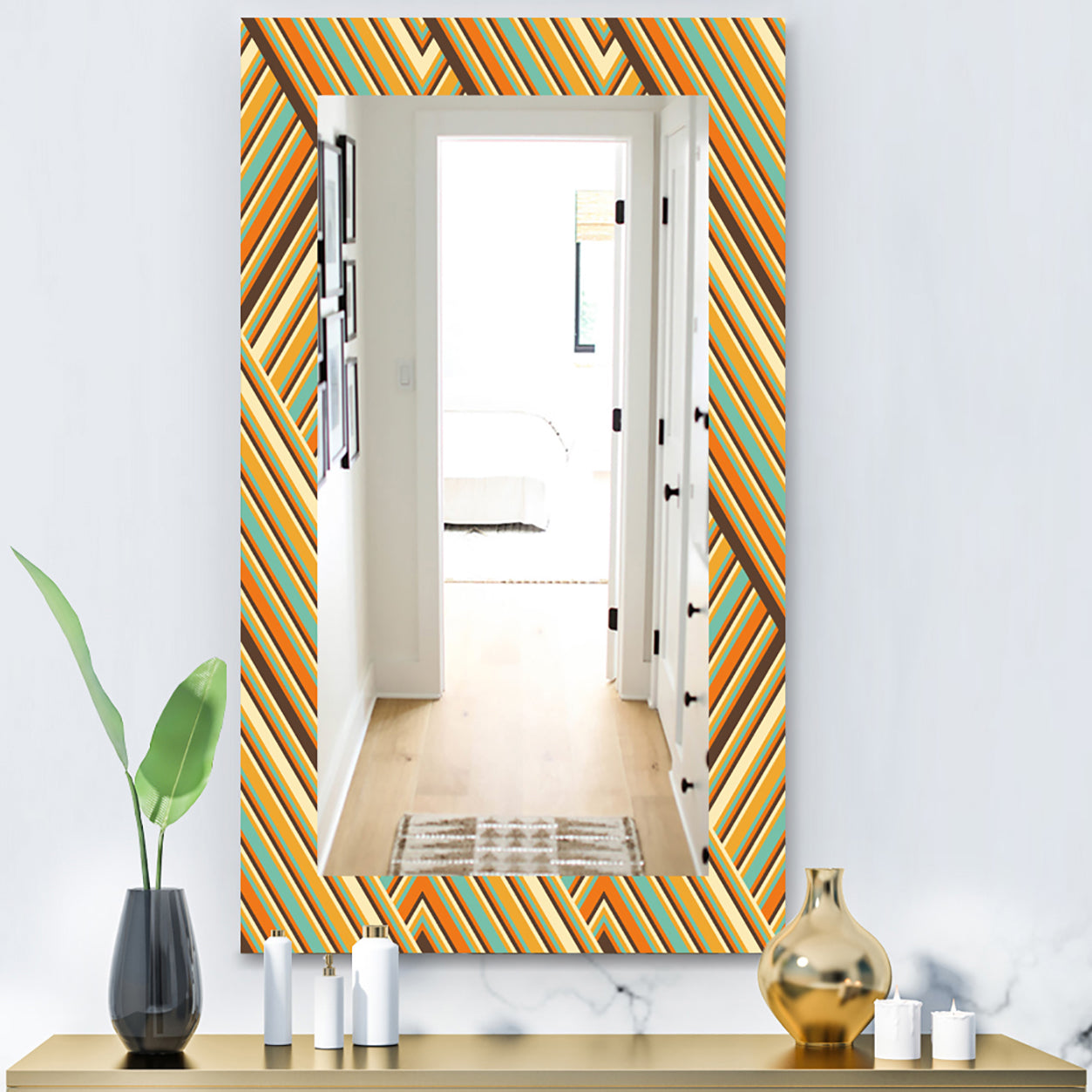Retro Square Waves - Bohemian and Eclectic Mirror - Frameless Modern Wall Mirror