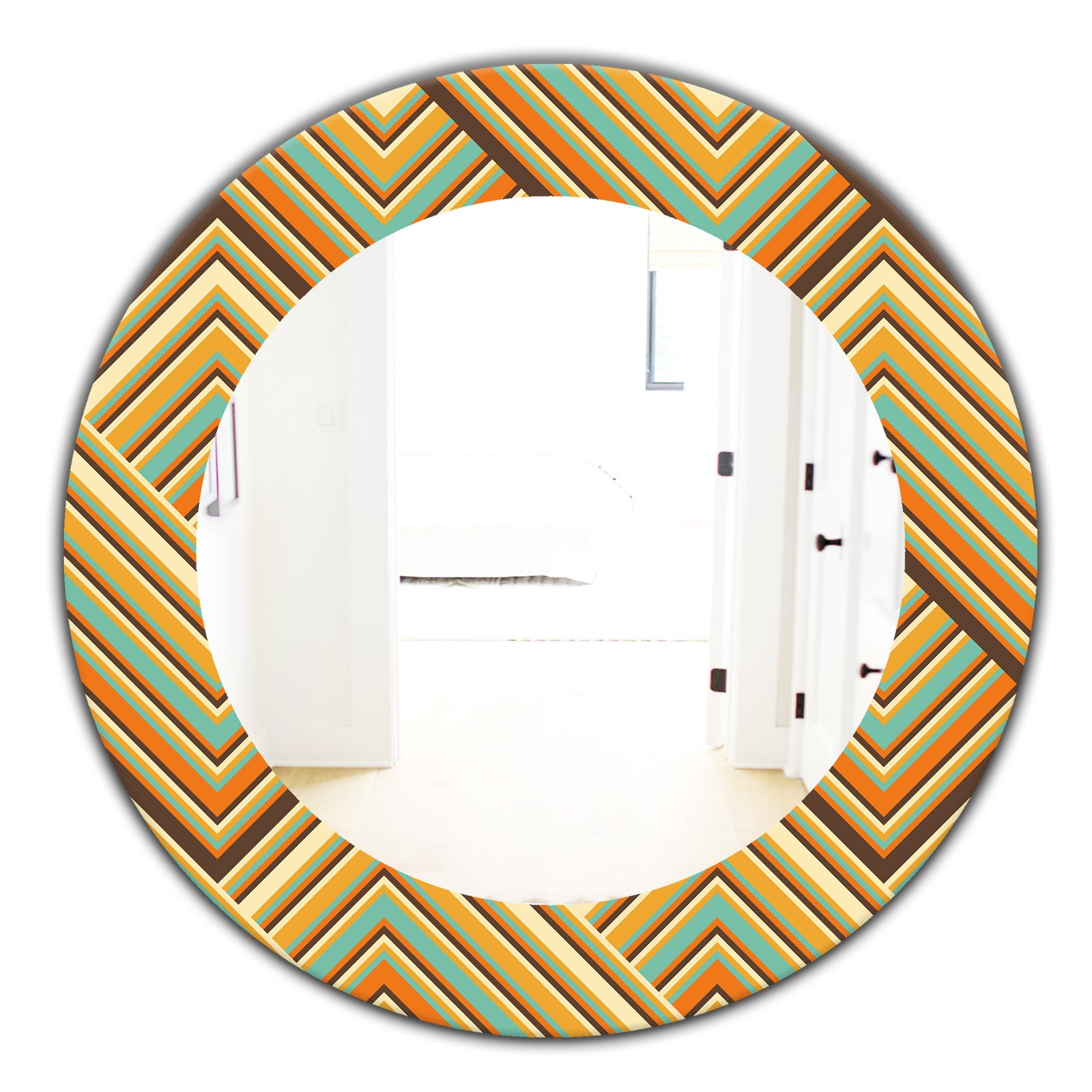 Retro Square Waves - Bohemian and Eclectic Mirror - Frameless Oval or Round Wall Mirror
