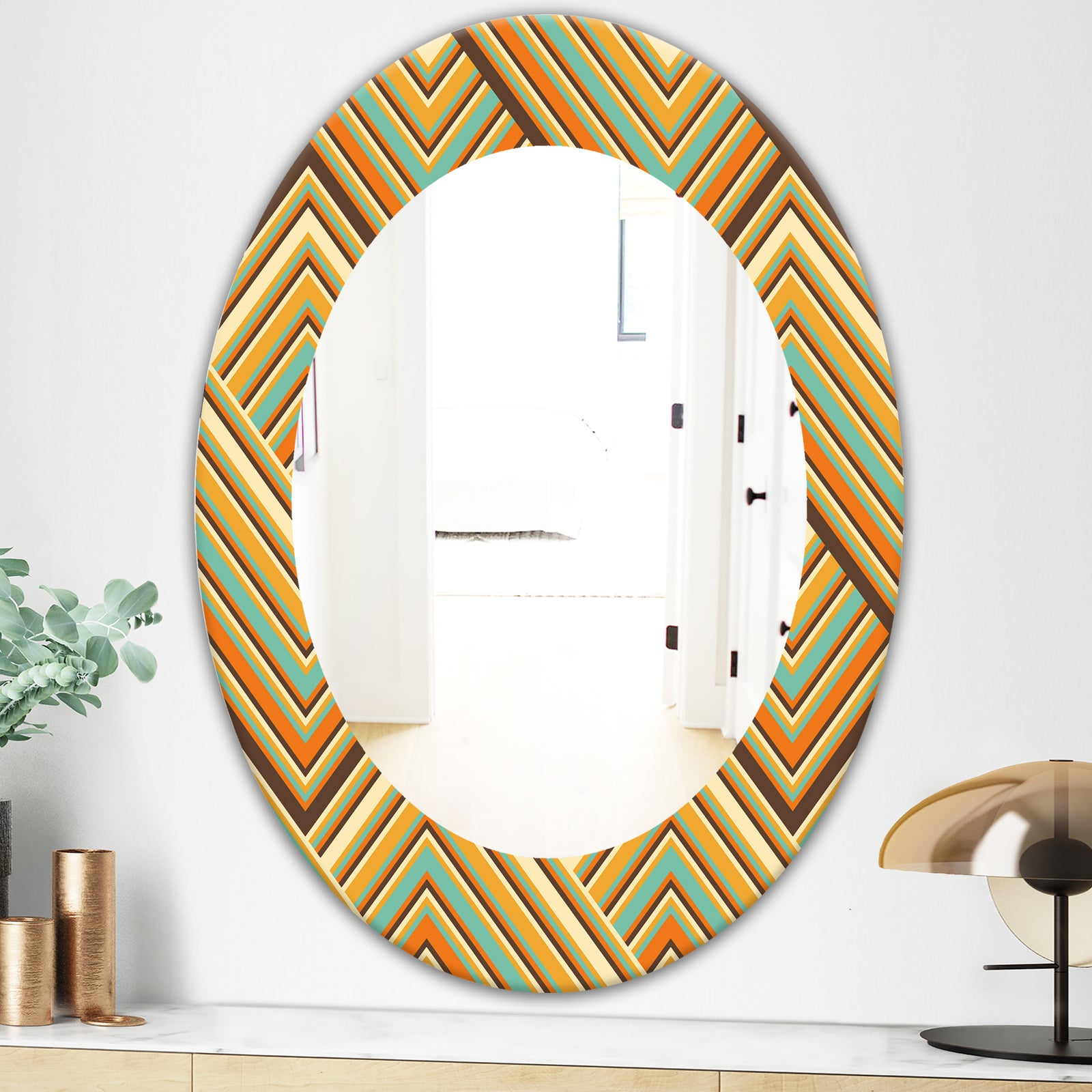 Retro Square Waves - Bohemian and Eclectic Mirror - Frameless Oval or Round Wall Mirror