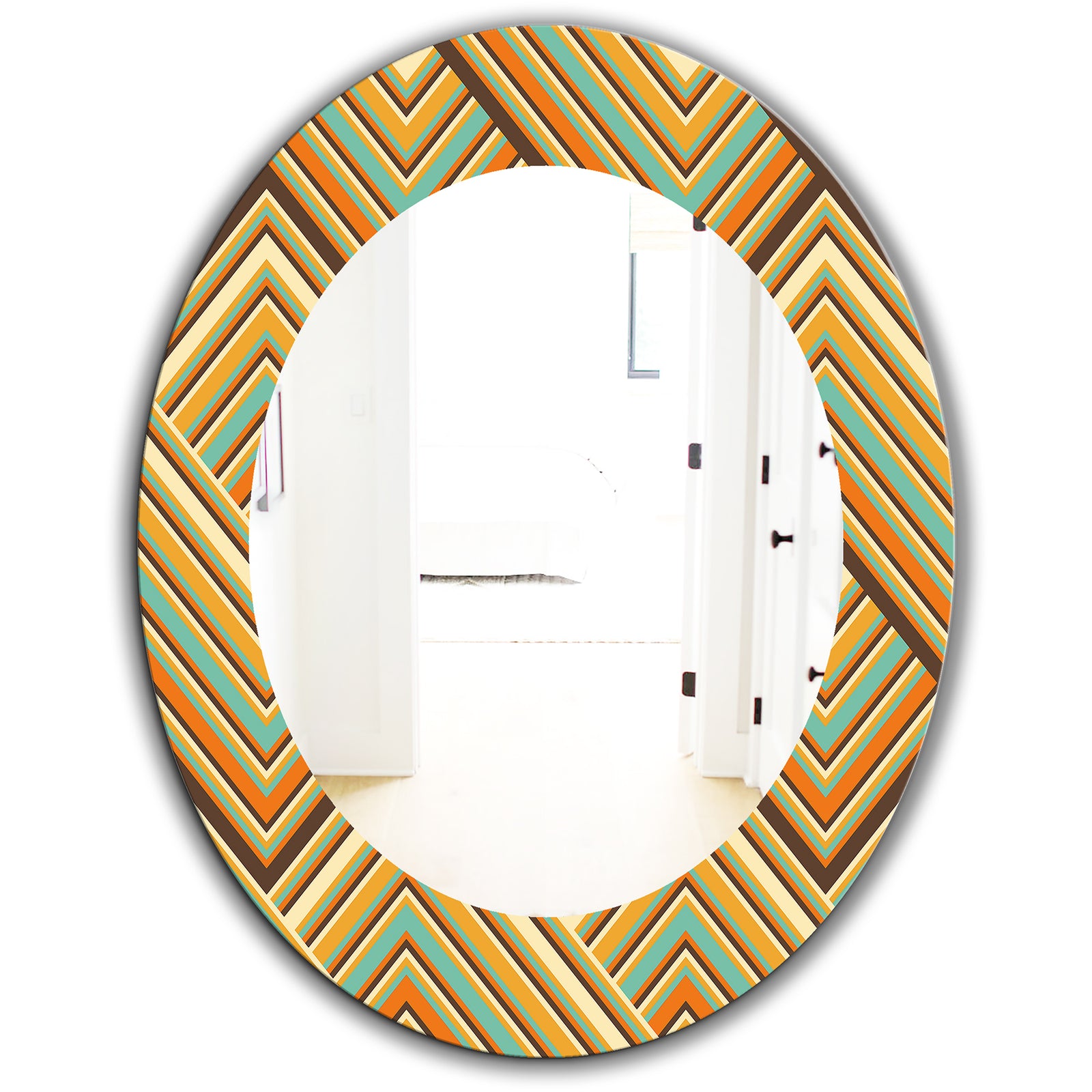 Retro Square Waves - Bohemian and Eclectic Mirror - Frameless Oval or Round Wall Mirror