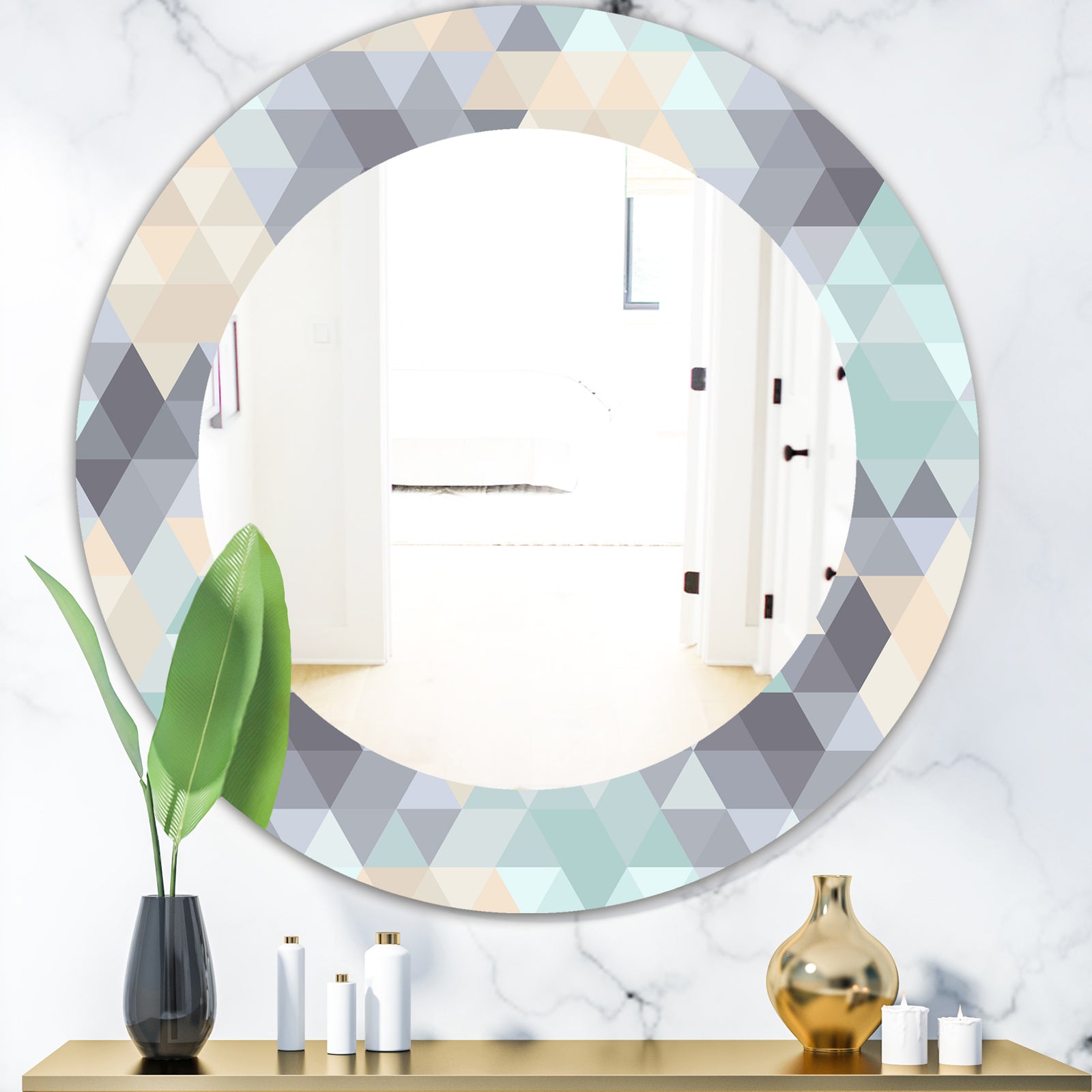 Triangular Colourfields 28 - Modern Mirror - Oval or Round Wall Mirror