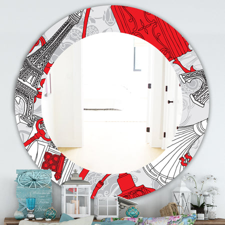 Drawing Of Paris With Red Keys - Traditional Mirror - Frameless Oval or Round Wall Mirror