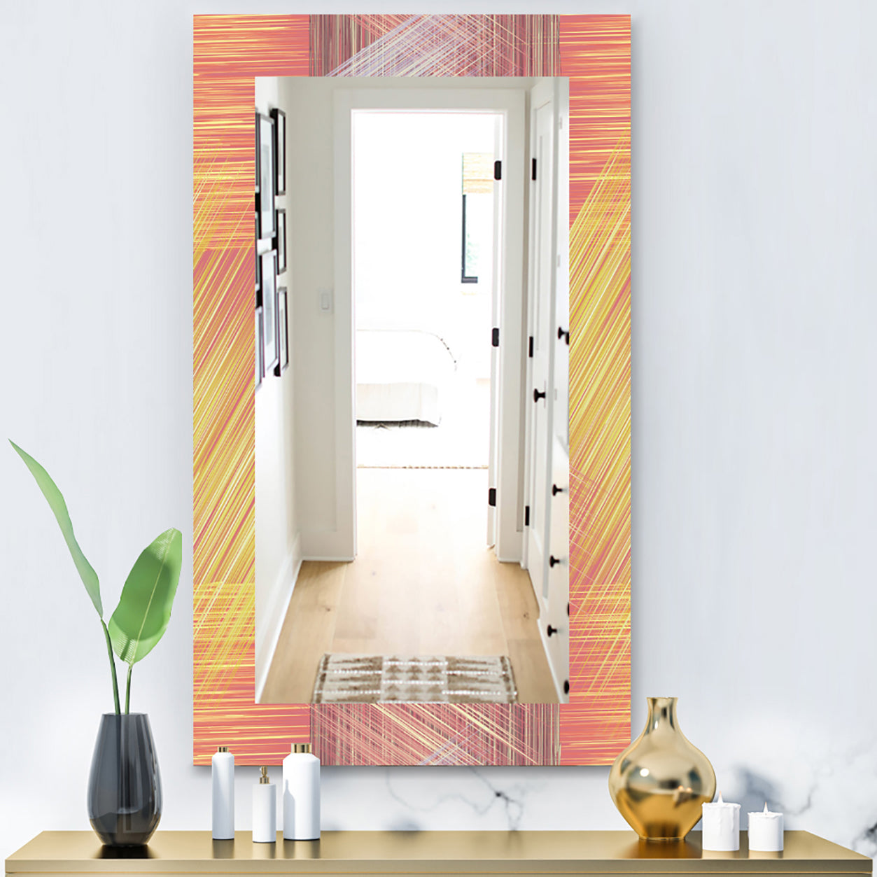 Yellow and Pink Striped Pattern - Modern Mirror - Frameless Wall Mirror