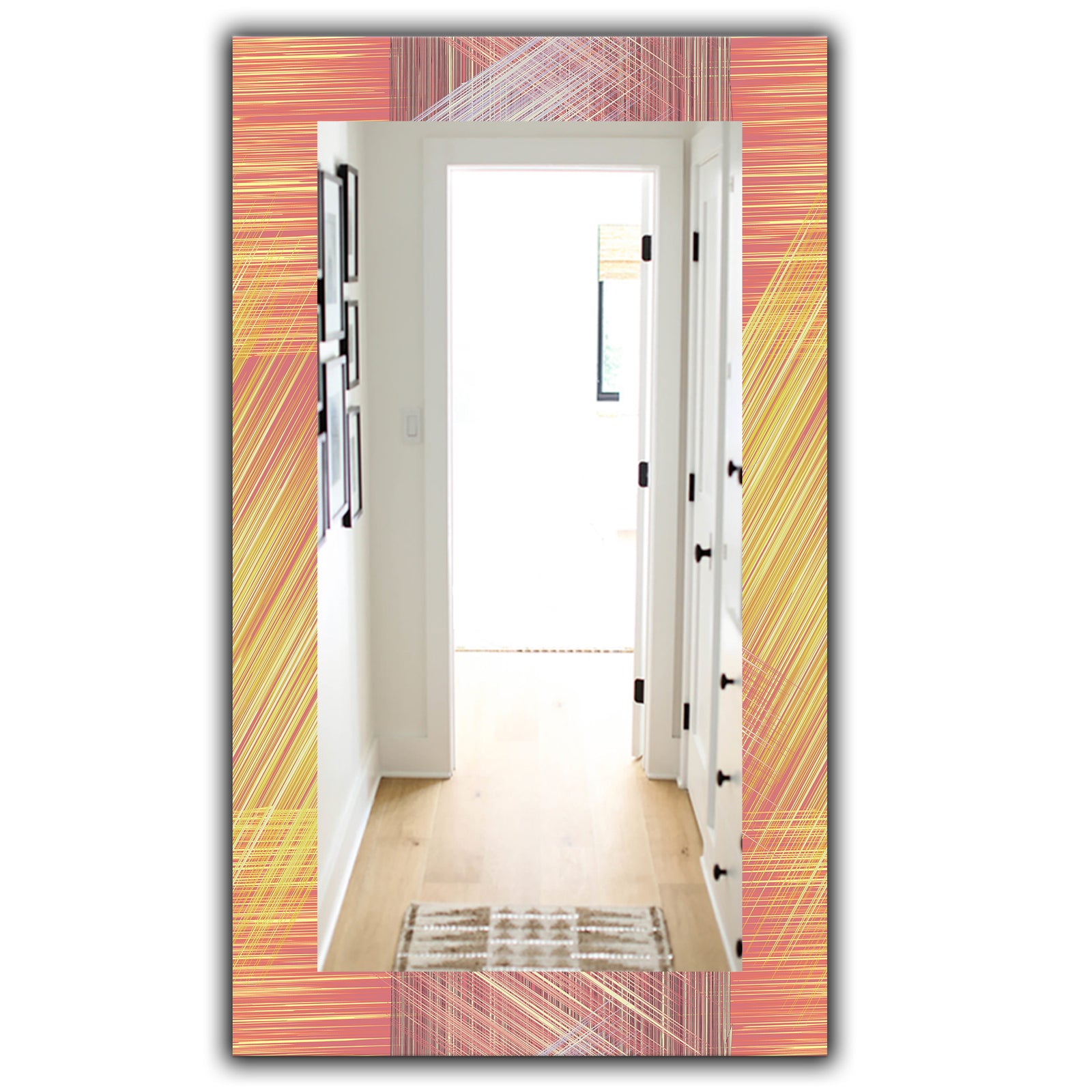 Yellow and Pink Striped Pattern - Modern Mirror - Frameless Wall Mirror