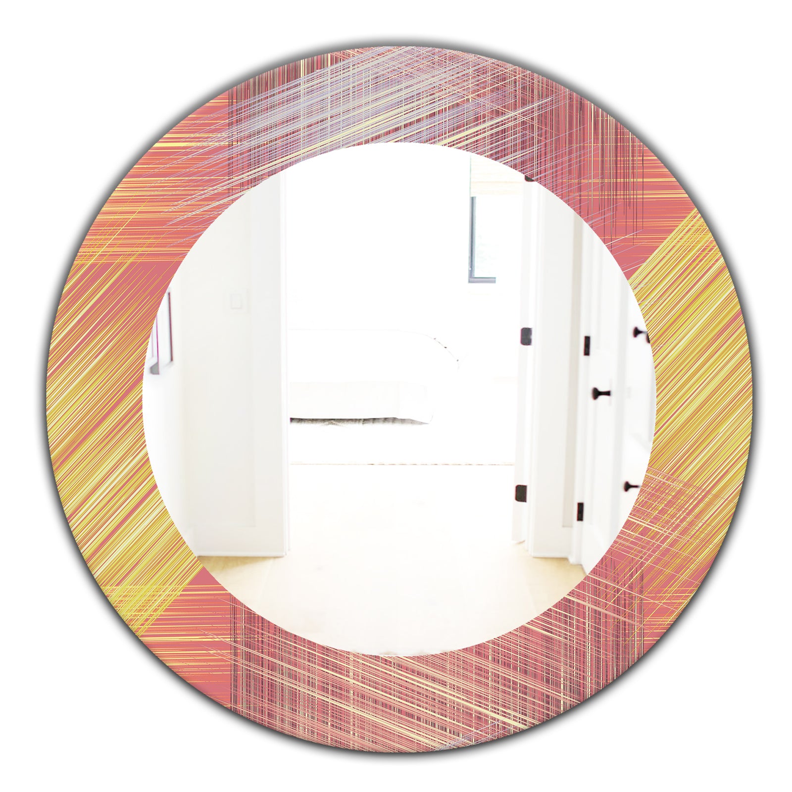Yellow and Pink Striped Pattern - Modern Mirror - Frameless Oval or Round Wall Mirror