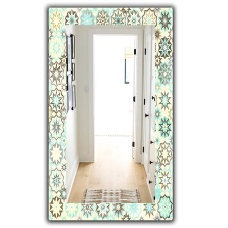 Vintage Snowflakes In Turquoise and Yellow - Bohemian and Eclectic Mirror - Frameless Modern Wall Mirror