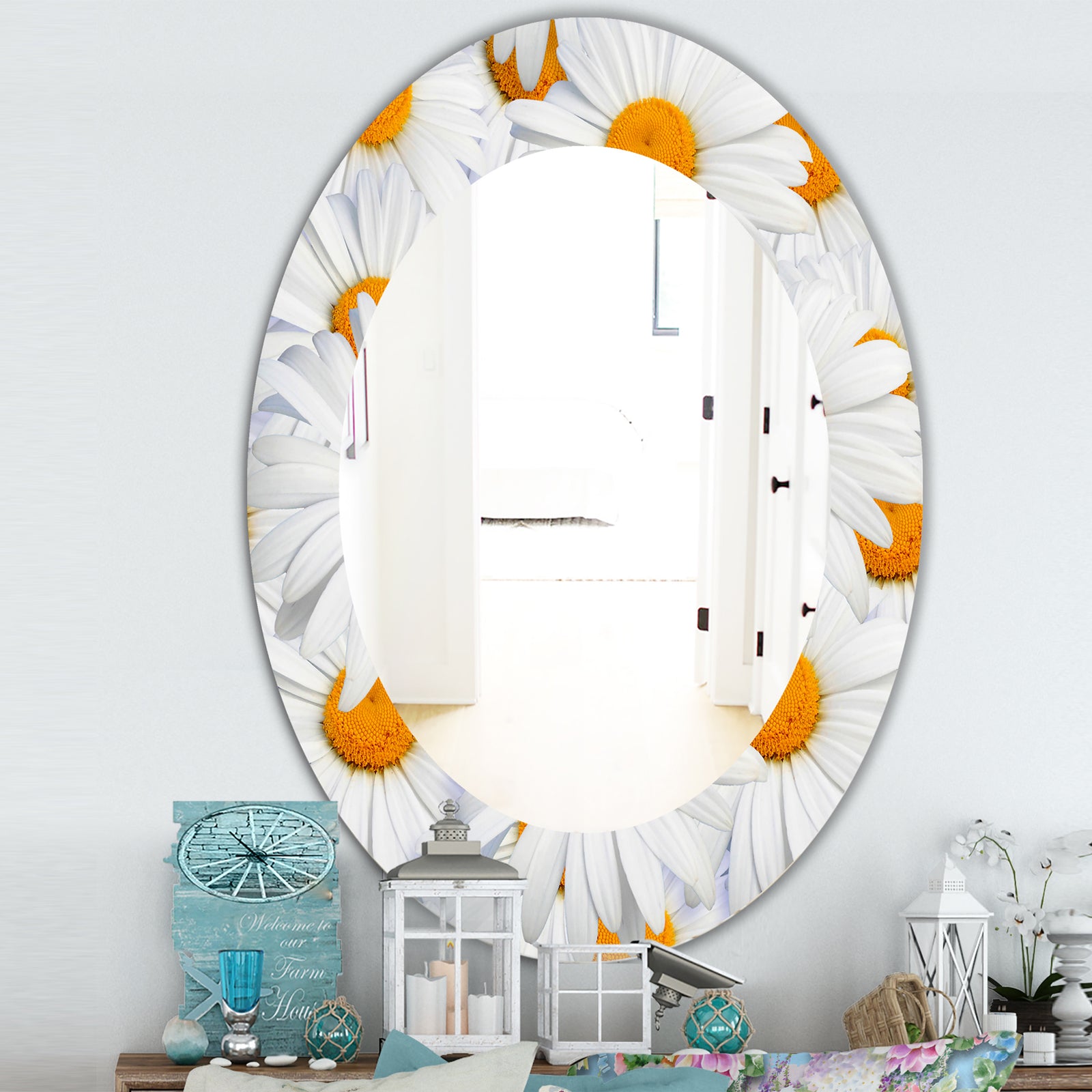 Daisy Hearts Close - Traditional Mirror - Frameless Oval or Round Wall Mirror
