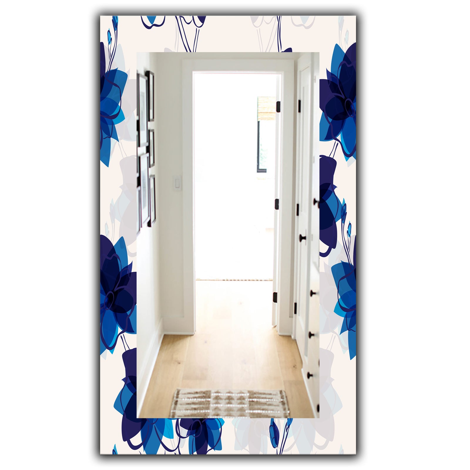 Abstract Blue Flowers - Traditional Mirror - Frameless Wall Mirror