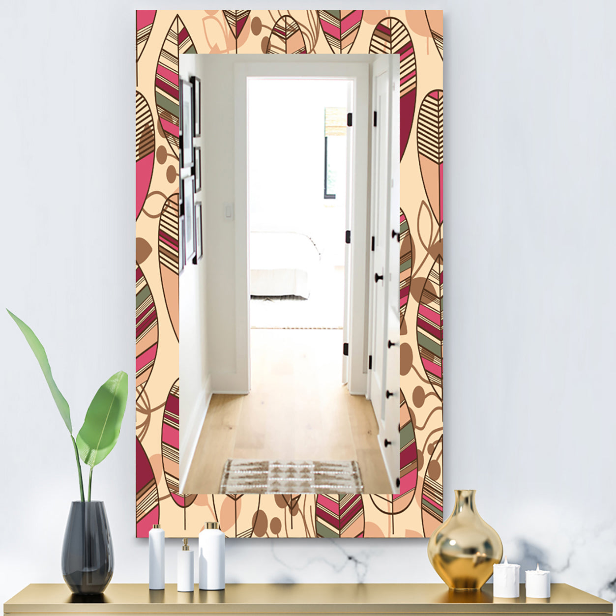 Retro Autum Flowers - Bohemian and Eclectic Mirror - Frameless Modern Wall Mirror