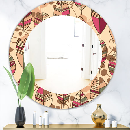 Retro Autum Flowers - Bohemian and Eclectic Mirror - Frameless Oval or Round Wall Mirror