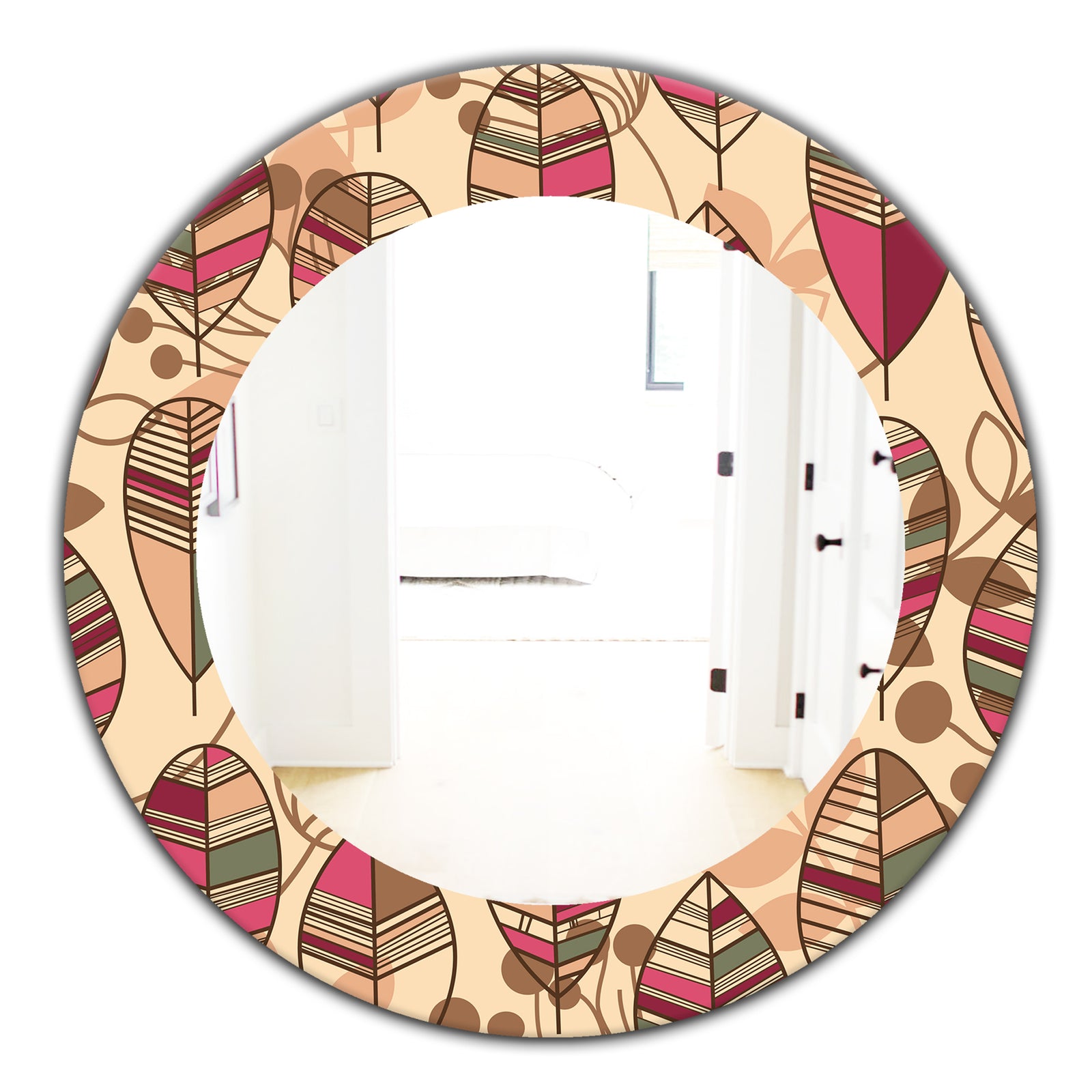 Retro Autum Flowers - Bohemian and Eclectic Mirror - Frameless Oval or Round Wall Mirror