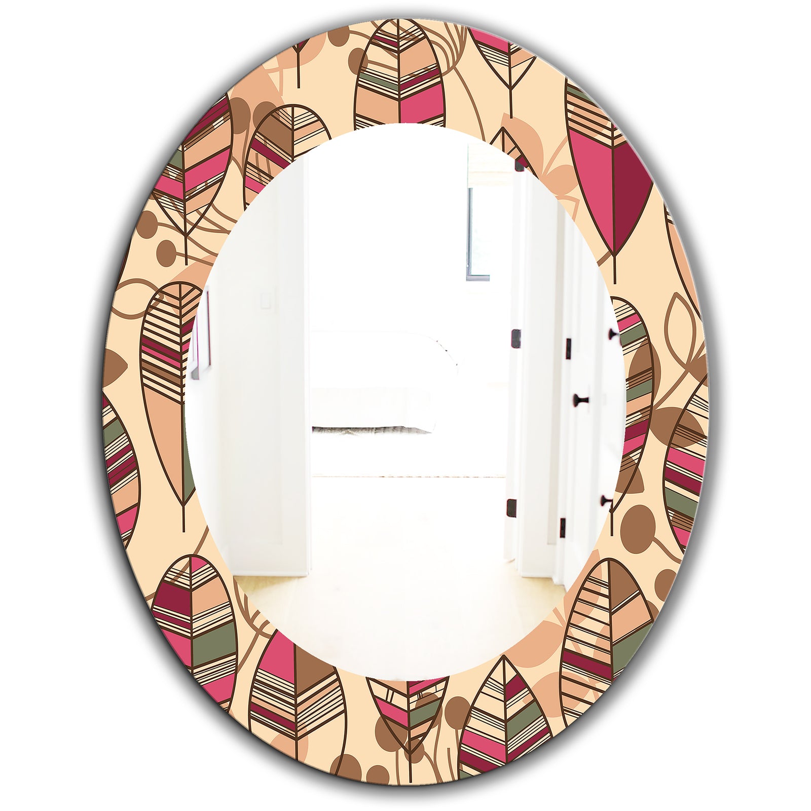 Retro Autum Flowers - Bohemian and Eclectic Mirror - Frameless Oval or Round Wall Mirror