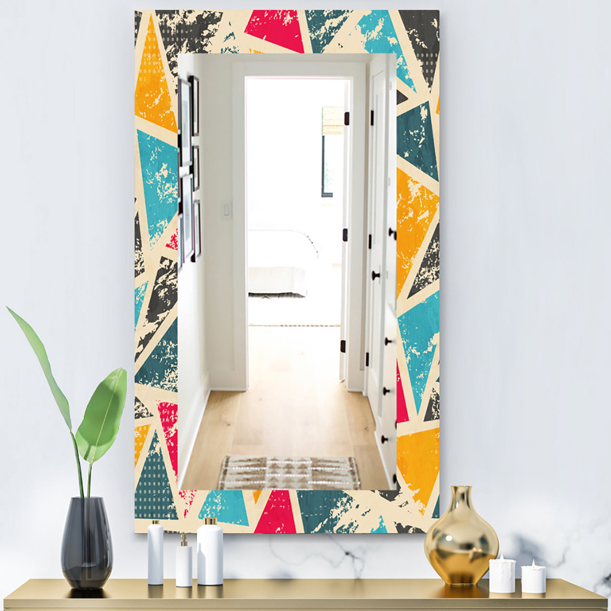 Triangular Colourfields 29 - Modern Mirror - Frameless Wall Mirror