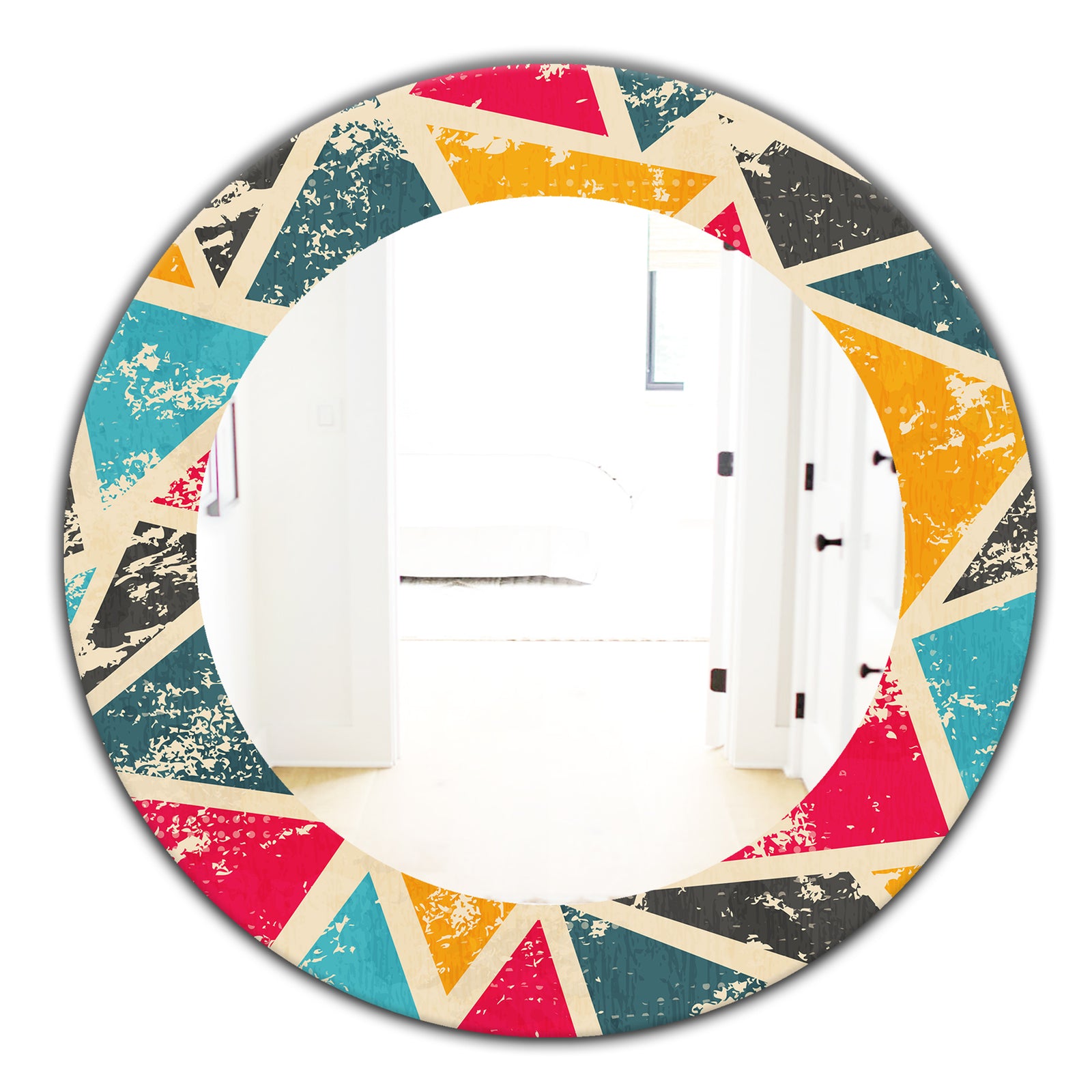 Triangular Colourfields 29 - Modern Mirror - Frameless Oval or Round Wall Mirror