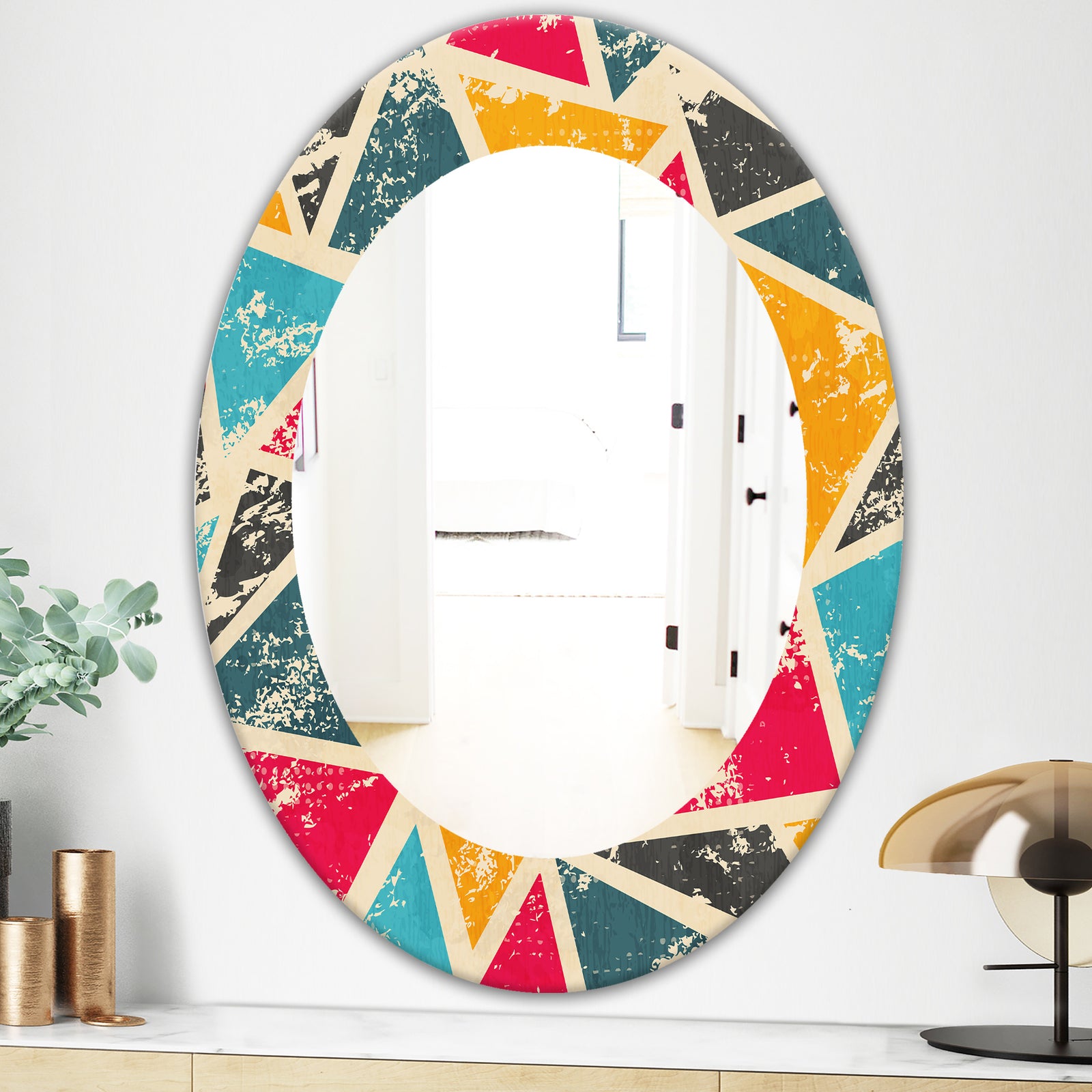 Triangular Colourfields 29 - Modern Mirror - Frameless Oval or Round Wall Mirror