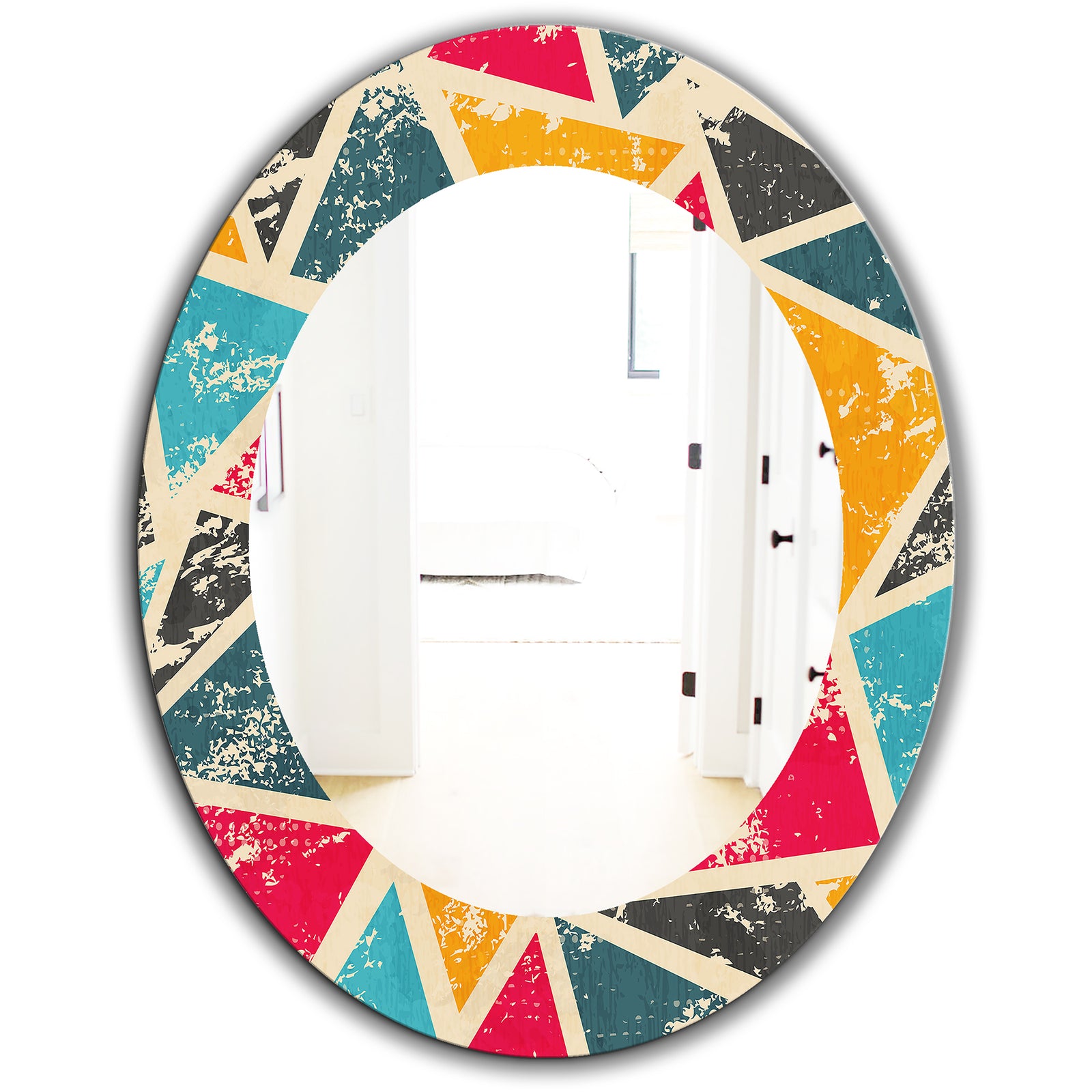 Triangular Colourfields 29 - Modern Mirror - Frameless Oval or Round Wall Mirror