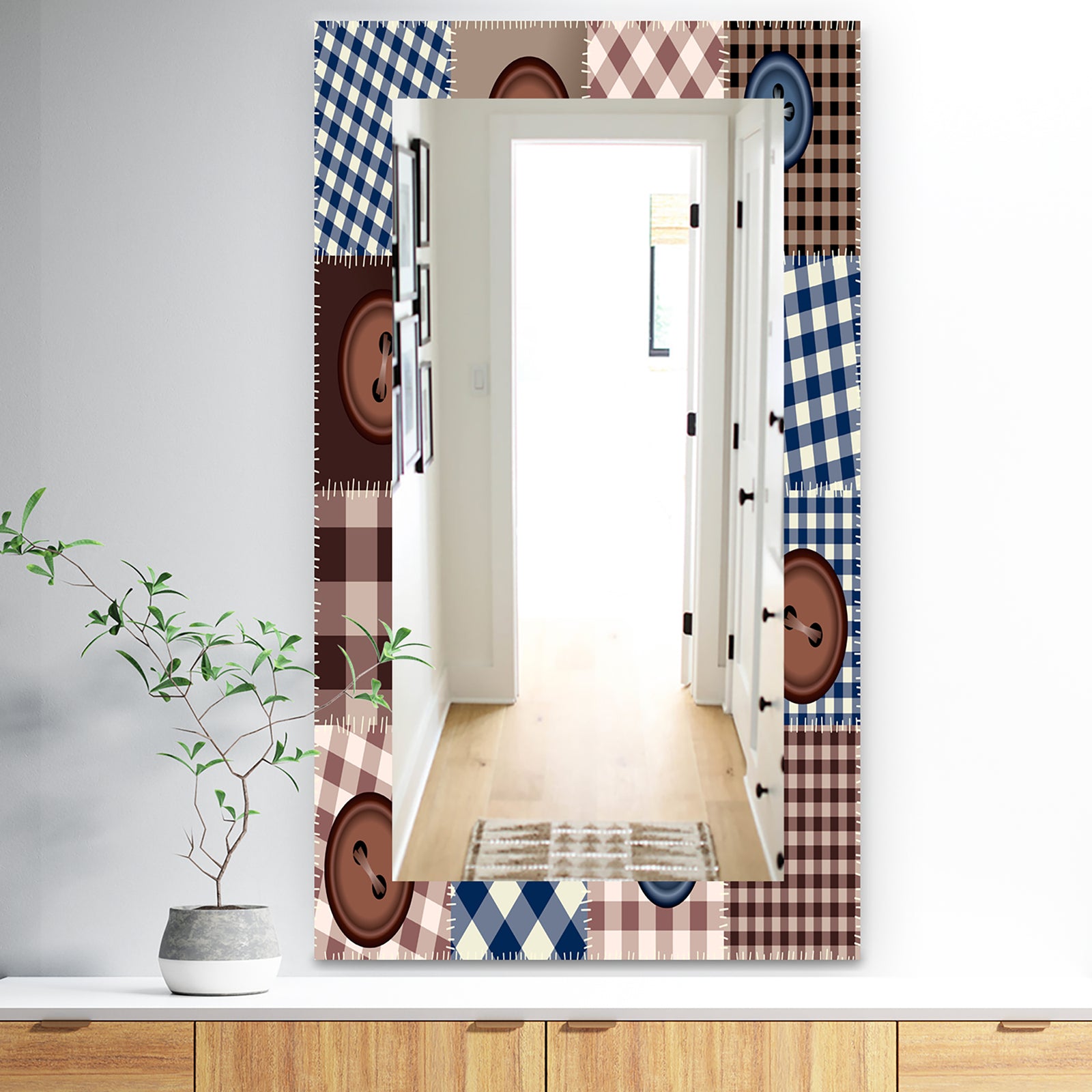 Buttons On Squared Patchwork - Traditional Mirror - Frameless Wall Mirror