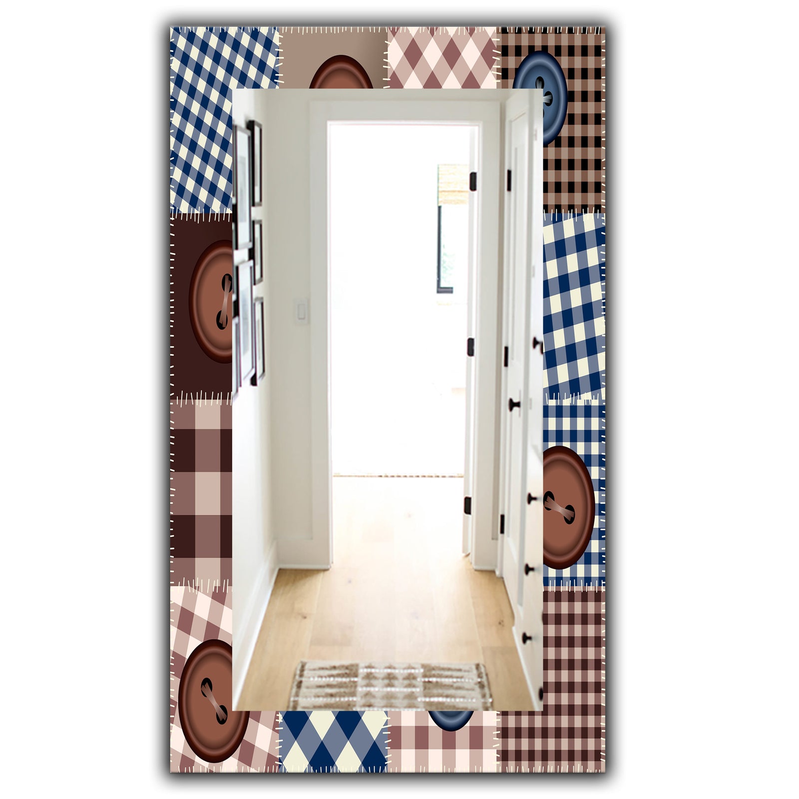 Buttons On Squared Patchwork - Traditional Mirror - Frameless Wall Mirror