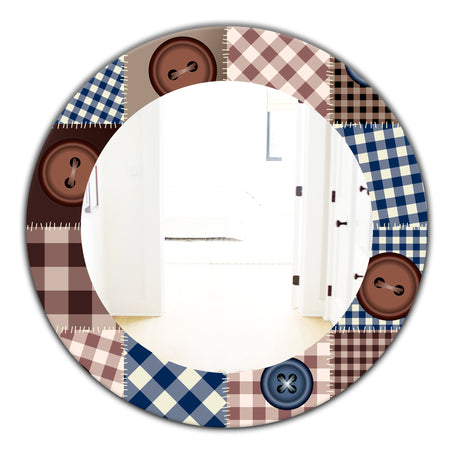 Buttons On Squared Patchwork - Traditional Mirror - Frameless Oval or Round Wall Mirror