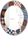 Buttons On Squared Patchwork - Traditional Mirror - Frameless Oval or Round Wall Mirror