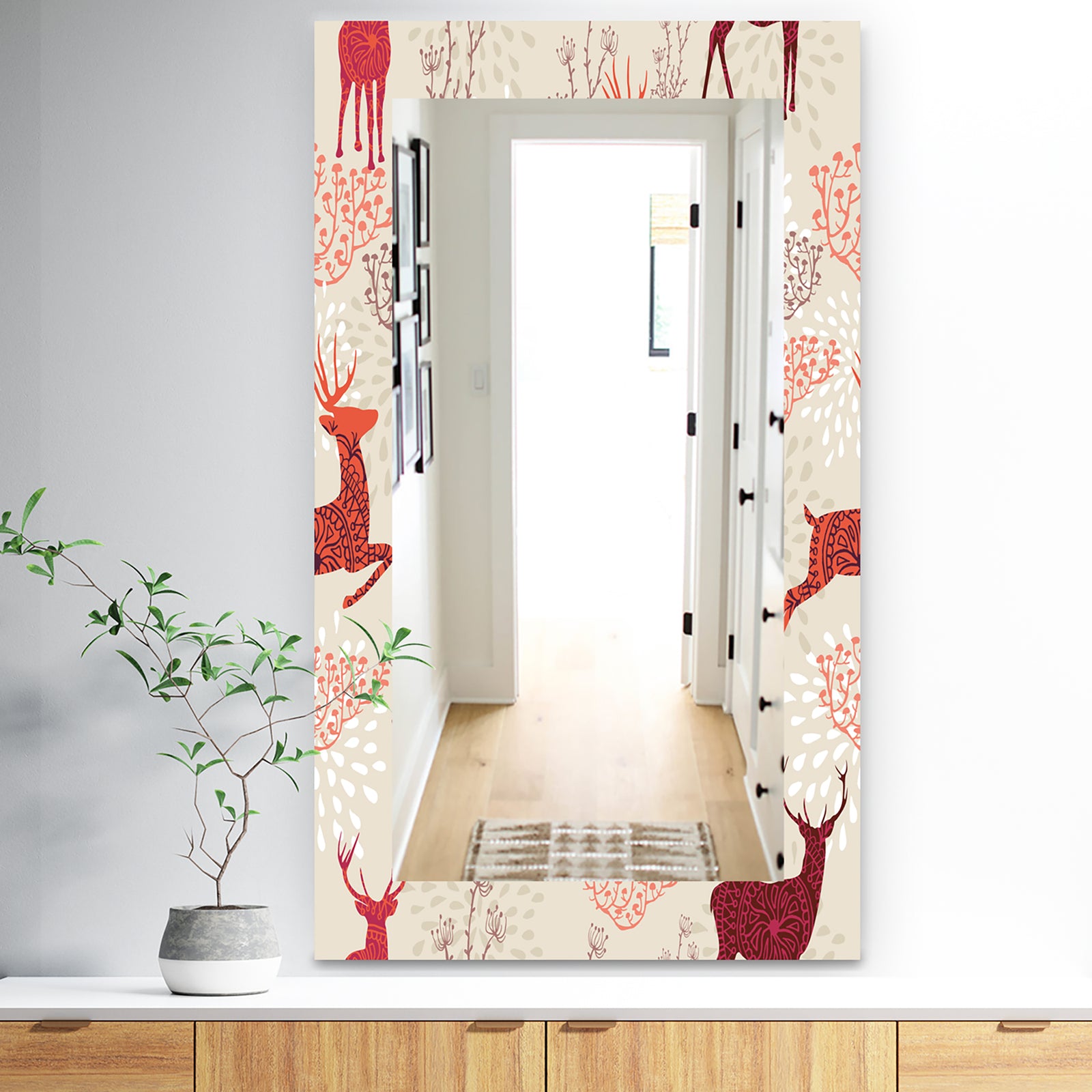 Patterned Christmas Deers - Traditional Mirror - Frameless Wall Mirror