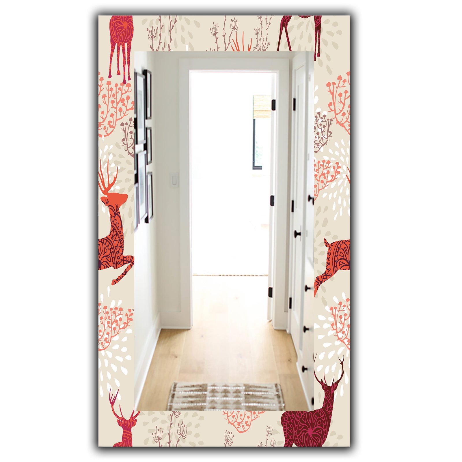 Patterned Christmas Deers - Traditional Mirror - Frameless Wall Mirror