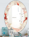 Patterned Christmas Deers - Traditional Mirror - Frameless Oval or Round Wall Mirror