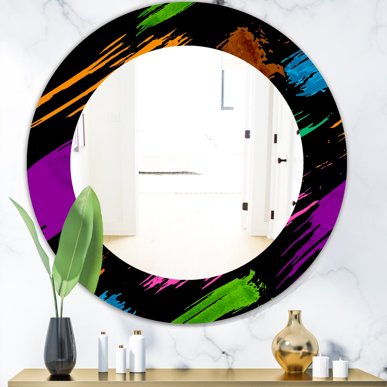Obsidian Impressions 6 - Bohemian and Eclectic Mirror - Frameless Oval or Round Wall Mirror