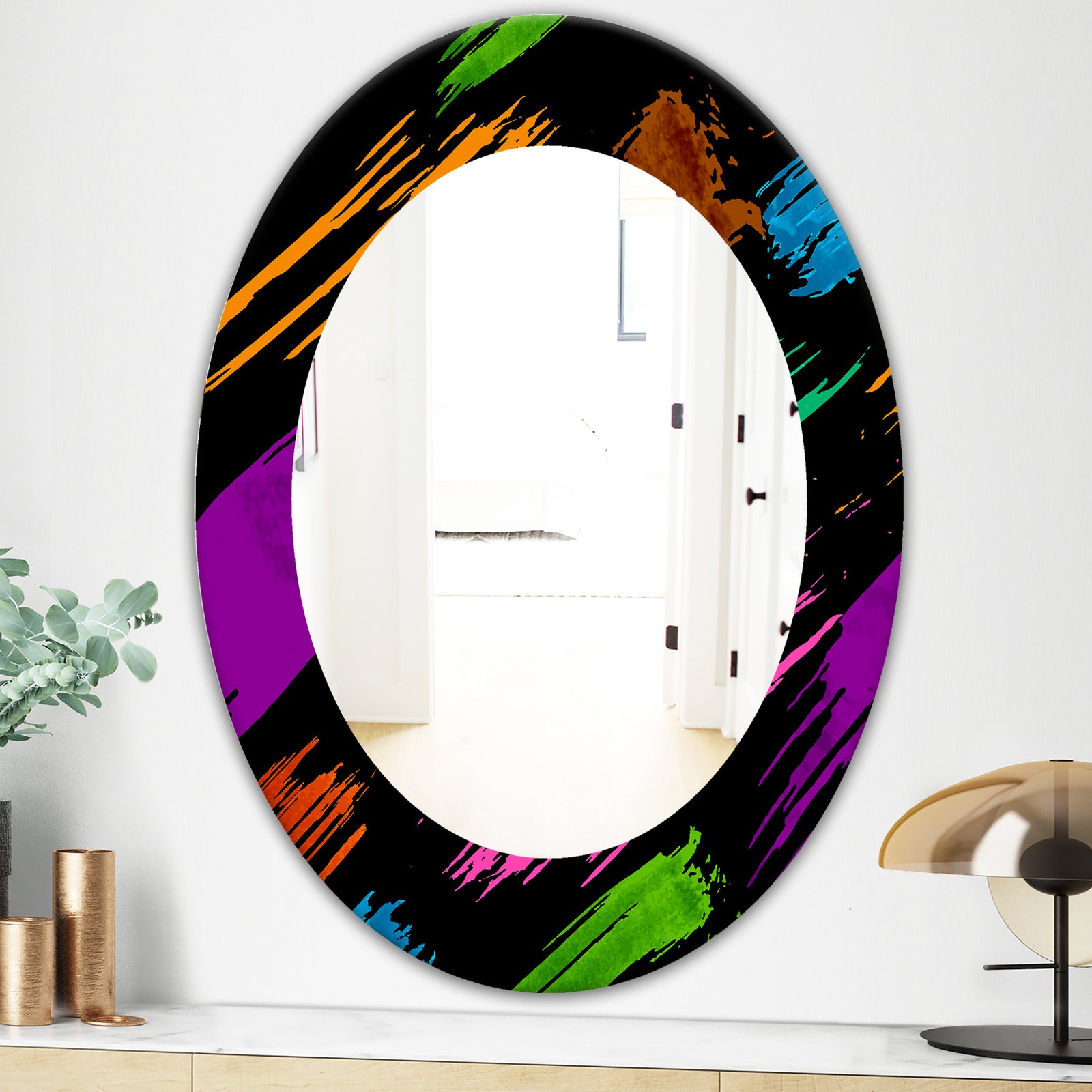 Obsidian Impressions 6 - Bohemian and Eclectic Mirror - Frameless Oval or Round Wall Mirror