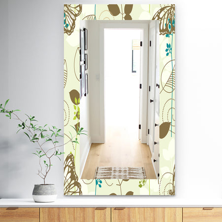 Vintage Blue Butterfly On Brown Leaves - Traditional Mirror - Frameless Wall Mirror